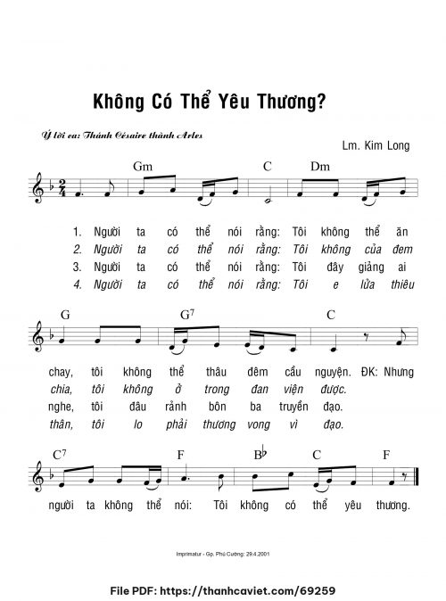 Không có thể yêu thương - Lm. Kim Long - trang 1