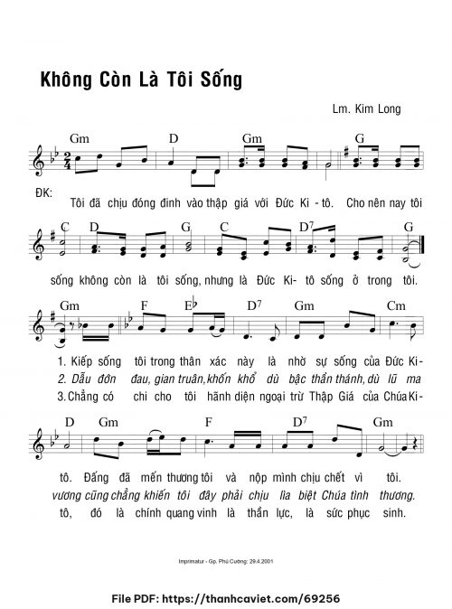 Không còn là tôi sống - Lm. Kim Long - trang 1