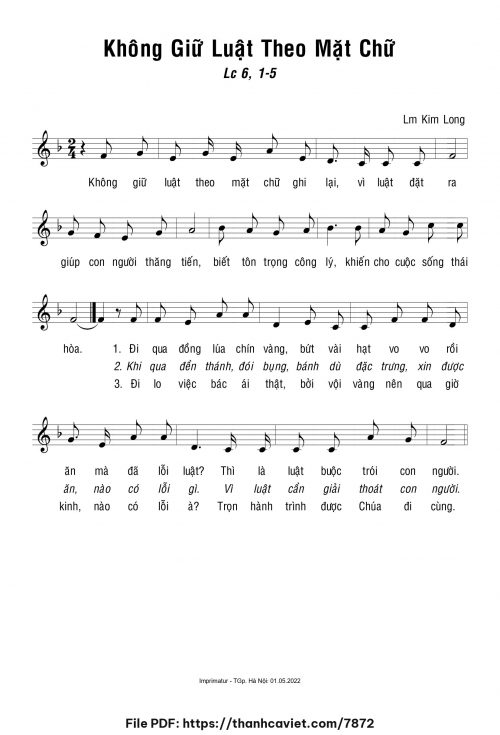 Không giữ luật theo mặt chữ - Lm. Kim Long - trang 1