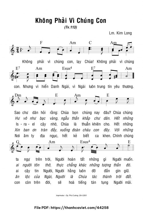 Không phải vì chúng con - Lm. Kim Long - trang 1