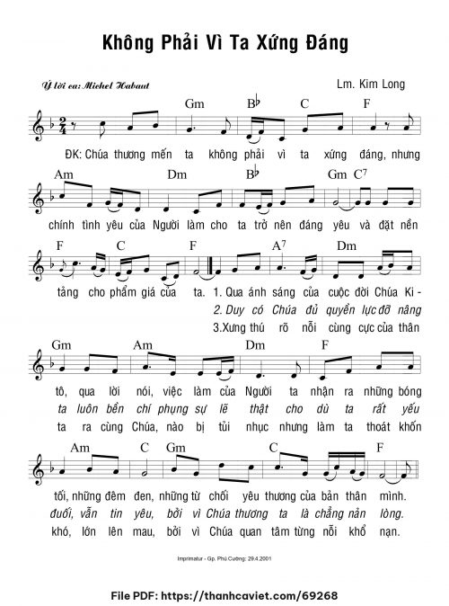 Không phải vì ta xứng đáng - Lm. Kim Long - trang 1