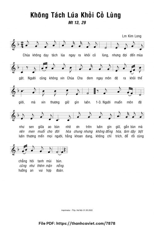 Không tách lúa khỏi cỏ lùng - Lm. Kim Long - trang 1