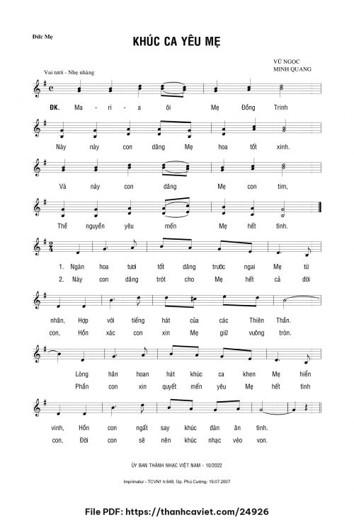 Khúc ca yêu Mẹ - Minh Quang - Vũ Ngọc - trang 1