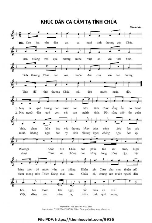 Khúc dân ca cảm tạ tình Chúa - Thành Luân - trang 1