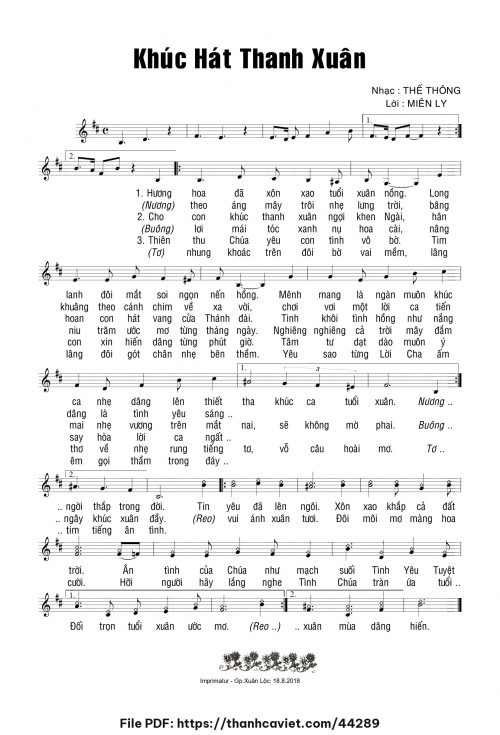 Khúc hát thanh xuân - Thế Thông - Lời: Miên Ly - trang 1