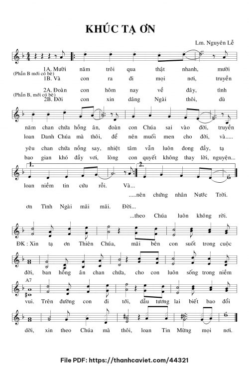 Khúc tạ ơn - Lm. Nguyên Lễ - trang 1