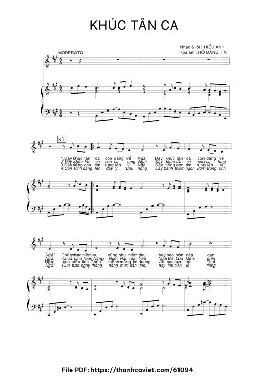 Khúc tân ca - Hiếu Anh (Hòa âm cho Piano: Hồ Đăng Tín) - trang 1