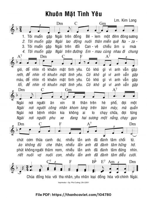 Khuôn mặt tình yêu - Lm. Kim Long - trang 1