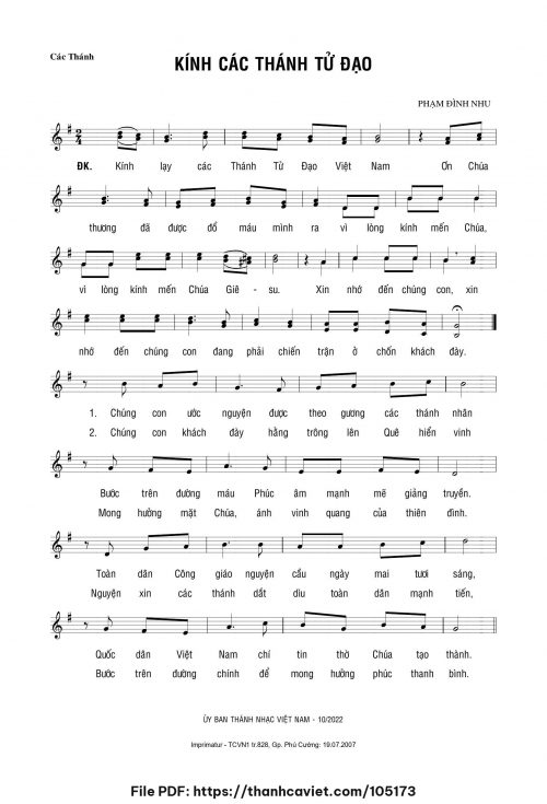 Kính Các Thánh Tử Đạo - Lm. Phạm Đình Nhu - trang 1