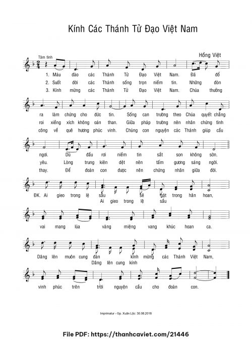 Kính Các Thánh Tử Đạo Việt Nam - Hồng Việt - trang 1