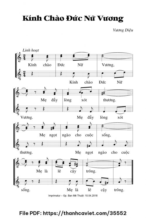 Kính chào Đức Nữ Vương - Lm. Vương Diệu - trang 1