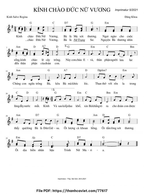 Kính chào Đức Nữ Vương - Đăng Khoa - trang 1