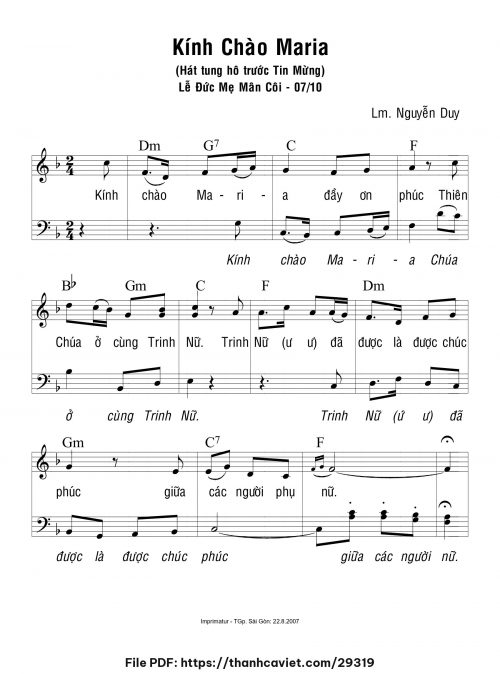 Kính chào Maria - Lm. Nguyễn Duy - trang 1