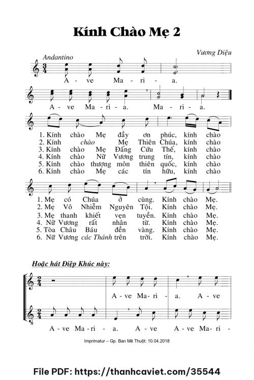 Kính chào Mẹ 2 - Lm. Vương Diệu - trang 1