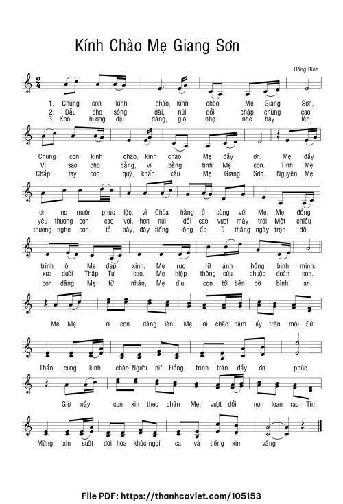 Kính chào Mẹ Giang Sơn - Hồng Bính - trang 1