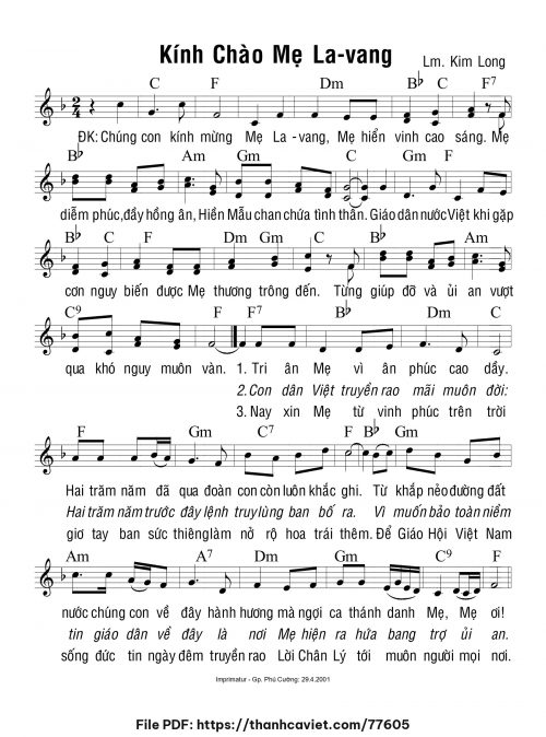 Kính chào Mẹ La Vang - Lm. Kim Long - trang 1