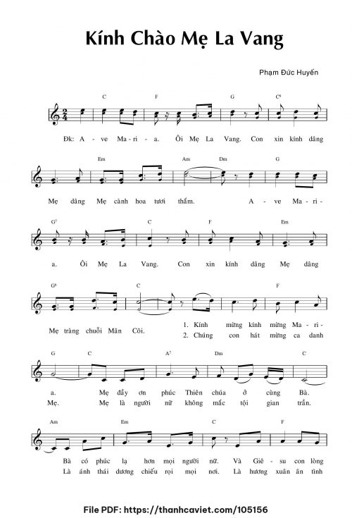 Kính chào Mẹ La Vang - Phạm Đức Huyến - trang 1