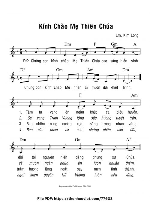 Kính chào Mẹ Thiên Chúa - Lm. Kim Long - trang 1