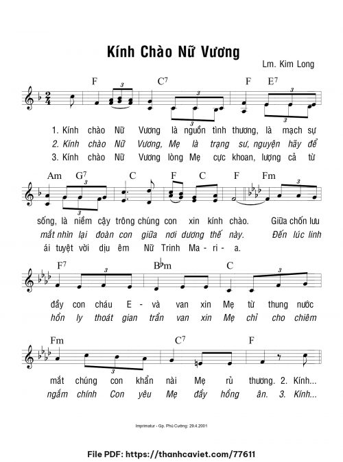 Kính chào Nữ Vương - Lm. Kim Long - trang 1
