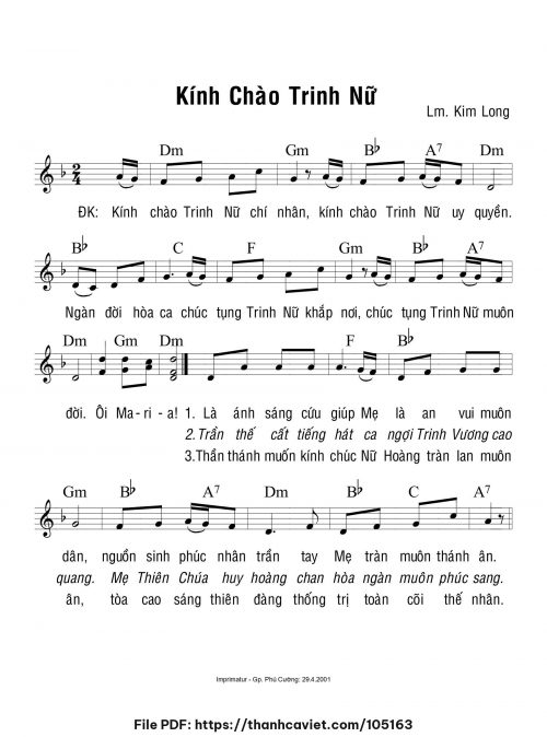 Kính chào Trinh Nữ - Lm. Kim Long - trang 1