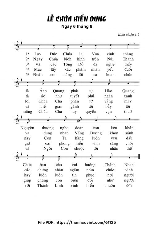 Kinh chiều 1 & 2 Lễ Chúa Hiển dung - Chưa biết - trang 1