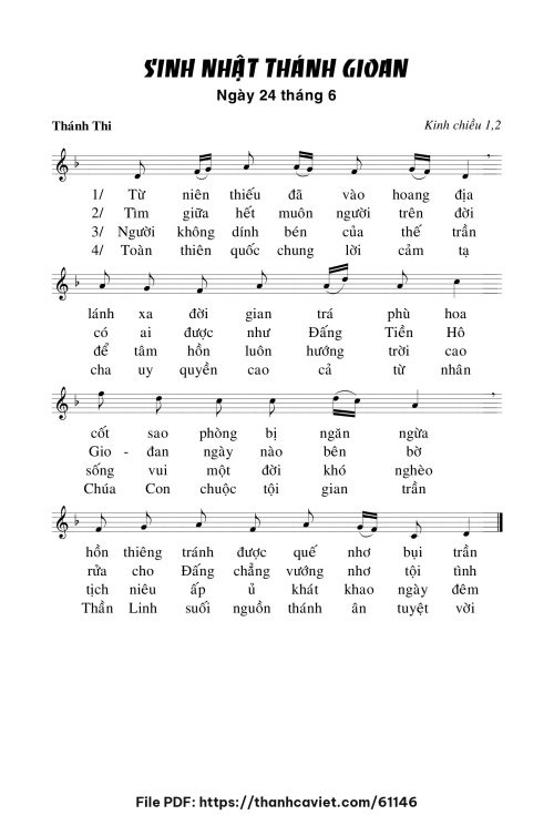 Kinh chiều 1 & 2 Lễ Sinh nhật thánh Gioan - Chưa biết - trang 1