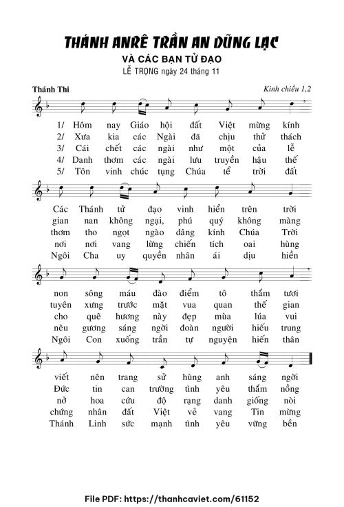 Kinh chiều 1 & 2 Lễ Thánh Anrê Trần An Dũng Lạc - Chưa biết - trang 1