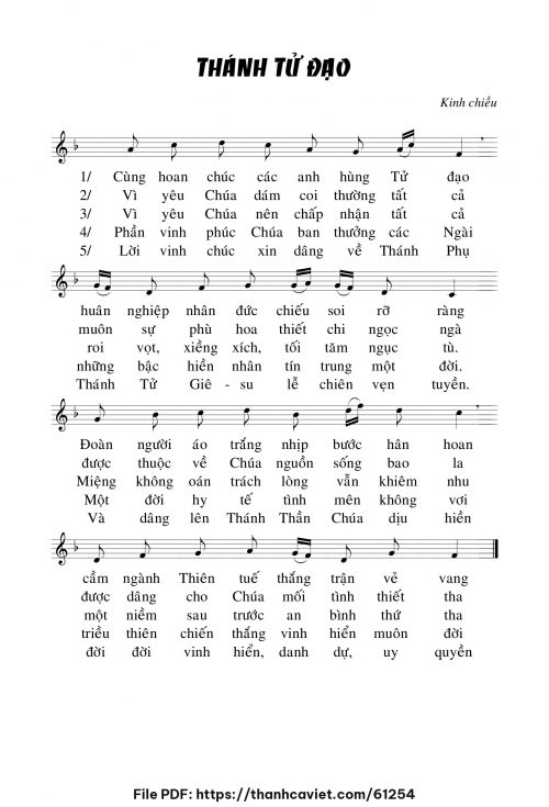 Kinh chiều Lễ Thánh TỬ ĐẠO - Chưa biết - trang 1