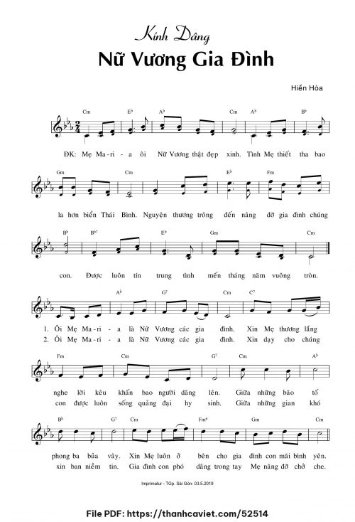Kính dâng Nữ Vương gia đình - Sr. Hiền Hòa - trang 1