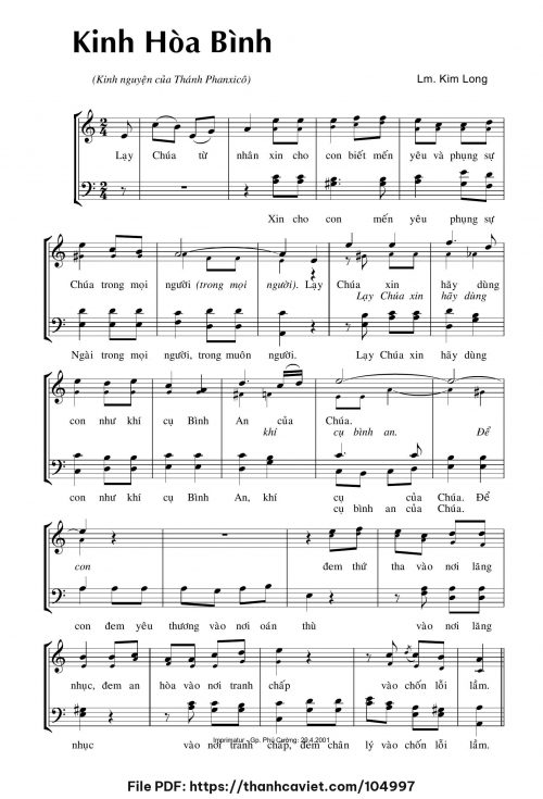 Kinh hòa bình 4 bè - Lm. Kim Long - trang 1