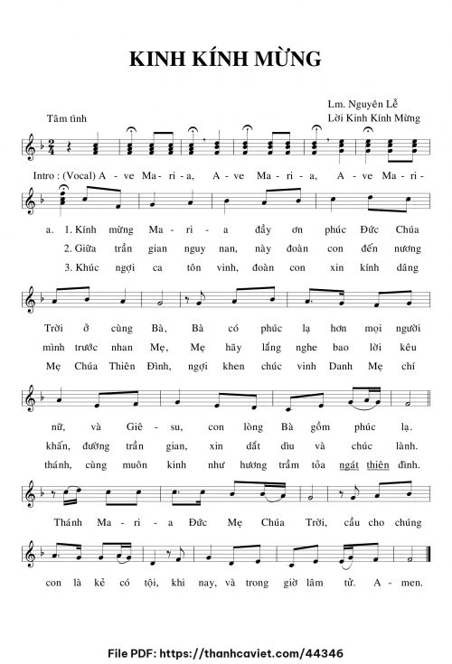 Kinh Kính Mừng - Lm. Nguyên Lễ - trang 1
