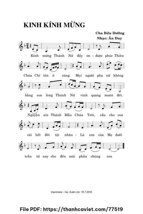 Kinh Kính Mừng - Ân Duy - trang 1
