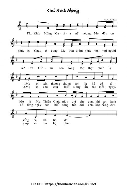 Kinh Kính Mừng - Trương Thế Bạch - trang 1