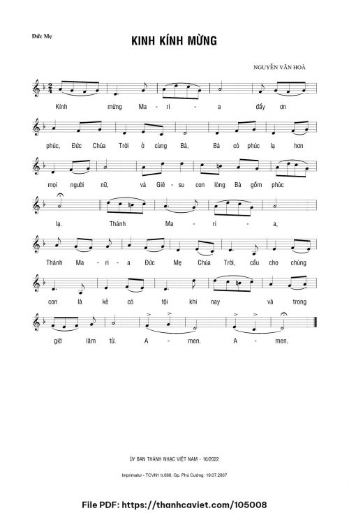 Kinh Kính Mừng - Gm. Nguyễn Văn Hòa - trang 1