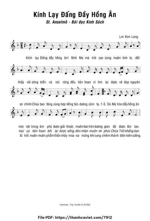 Kính lạy Đấng đầy hồng ân - Lm. Kim Long - trang 1