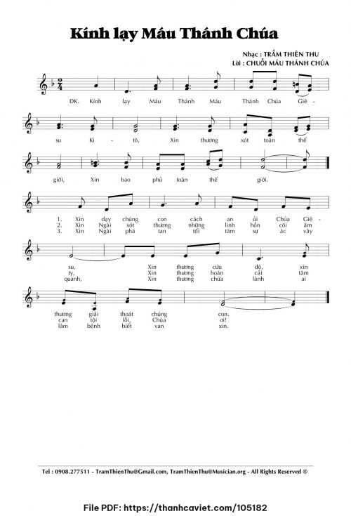Kính lạy Máu Thánh Chúa - Trầm Thiên Thu - trang 1