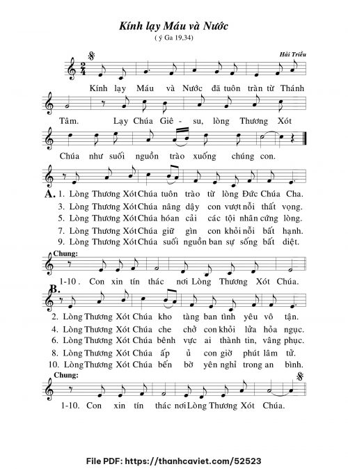 Kính lạy Máu và Nước - Hải Triều - trang 1