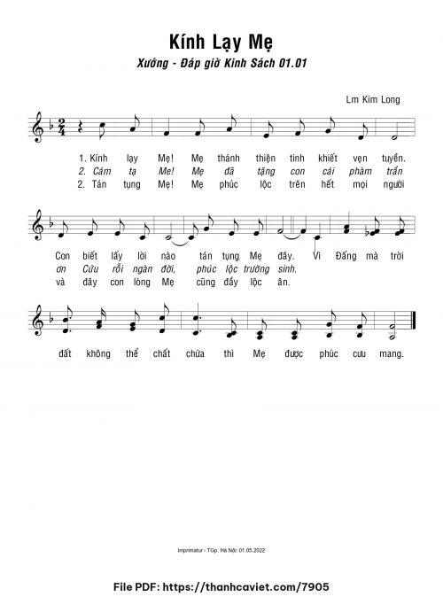 Kính lạy Mẹ - Lm. Kim Long - trang 1
