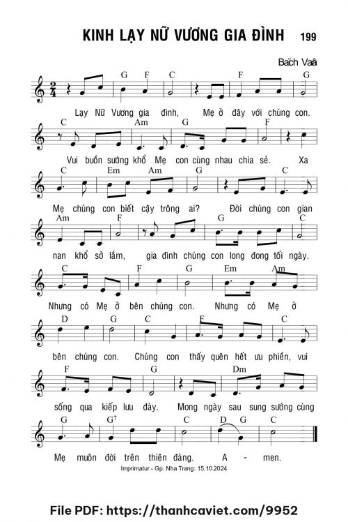 Kinh Lạy Nữ Vương Gia Đình - Lm. Bạch Vân - trang 1