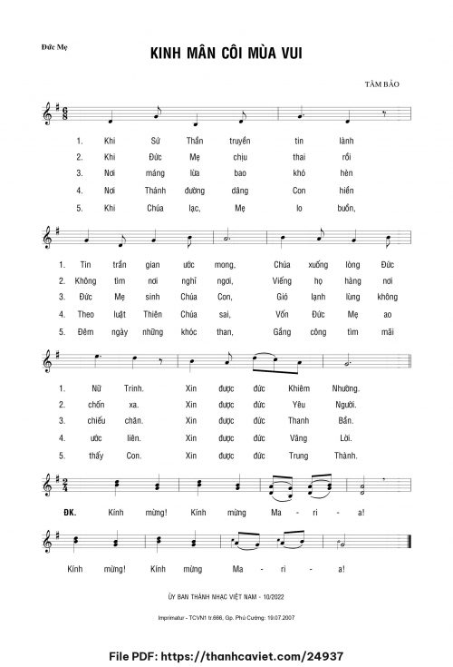Kinh Mân Côi Mùa Vui - Tâm Bảo - trang 1