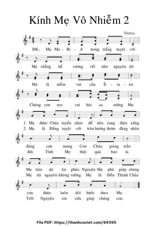 Kính Mẹ vô nhiễm 2 - Sr. Têrêsa - trang 1