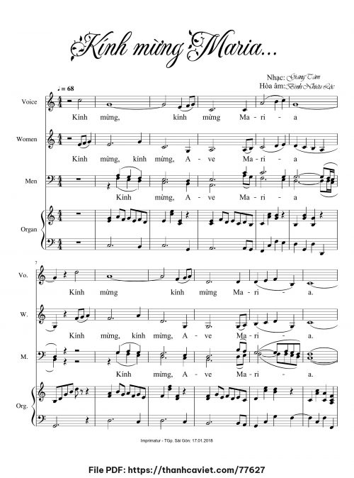 Kính Mừng Maria - Lm. Giang Tâm (Hòa âm: Bình Nhiêu Lộc) - trang 1