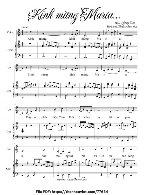 Kính Mừng Maria [Organ] - Lm. Giang Tâm (Hòa âm: Bình Nhiêu Lộc) - trang 1