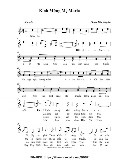 Kính mừng Mẹ Maria - Phạm Đức Huyến - trang 1