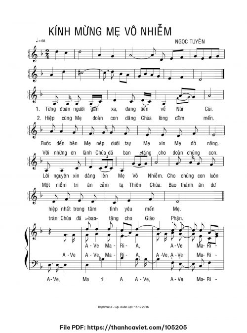 Kính mừng Mẹ Vô Nhiễm - Ngọc Tuyên - trang 1