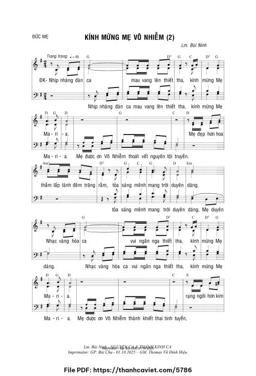 Kính mừng Mẹ Vô Nhiễm 2 - Lm. Bùi Ninh - trang 1