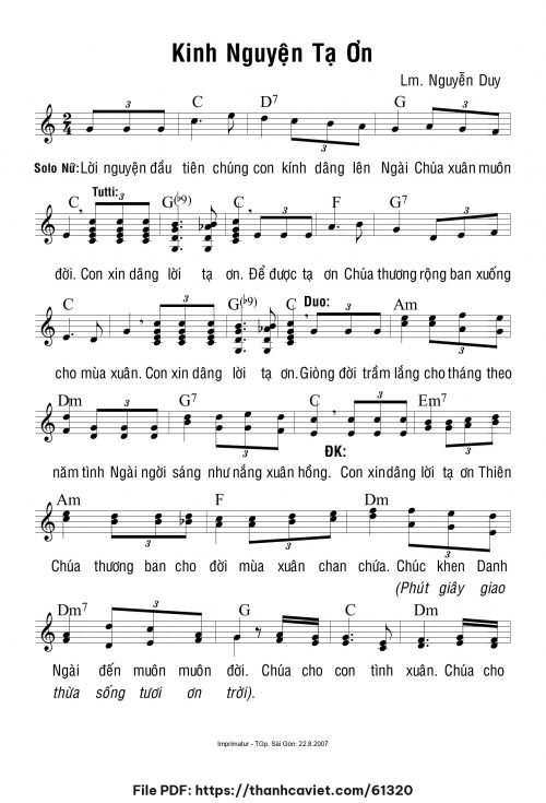 Kinh nguyện tạ ơn - Lm. Nguyễn Duy - trang 1