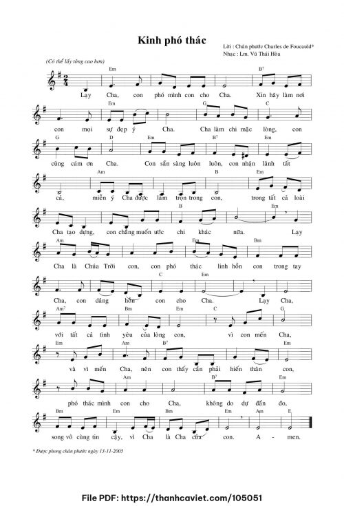 Kinh Phó Thác - Vũ Thái Hòa (Nhạc Ngoại, lời Việt) - trang 1