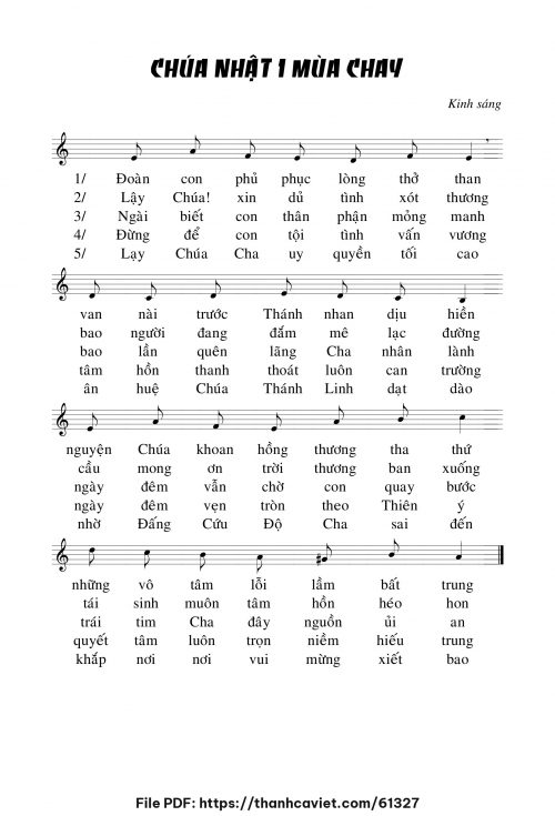 Kinh sáng Chúa nhật I mùa chay - Chưa biết - trang 1
