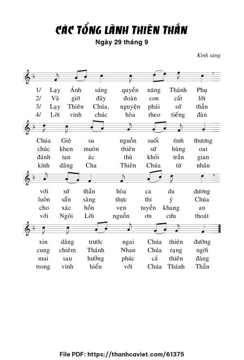 Kinh sáng Lễ các TỔNG LÃNH THIÊN THẦN - Chưa biết - trang 1